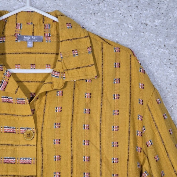 Habitat Clothes Top Womens Medium Yellow Button Up Long Sleeve Geometric - Picture 3 of 14